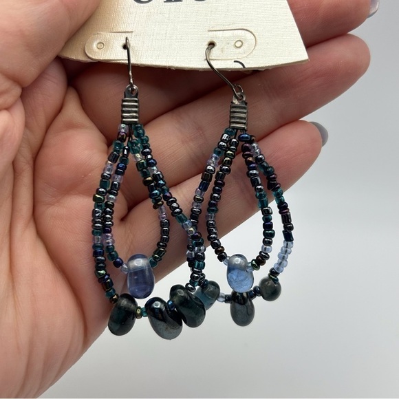 Cato NWT Blue Seed Beaded Teardrop Dangle Earrings with Silver Tone Hook - Picture 2 of 5